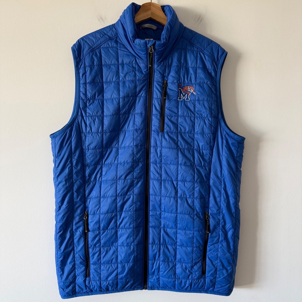 Cutter & Buck Memphis Tigers WeatherTec Puffer Vest Mens Large Tall Blue Quilted